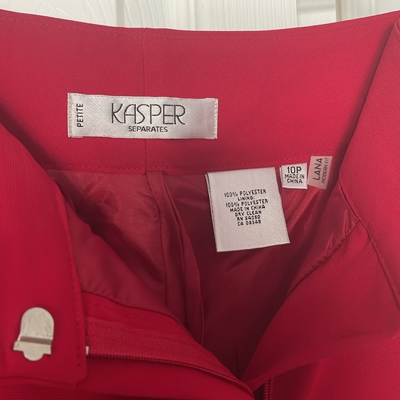 RED MID-RISE KASPER WIDE LEG SLACKS - Picture 3 of 5